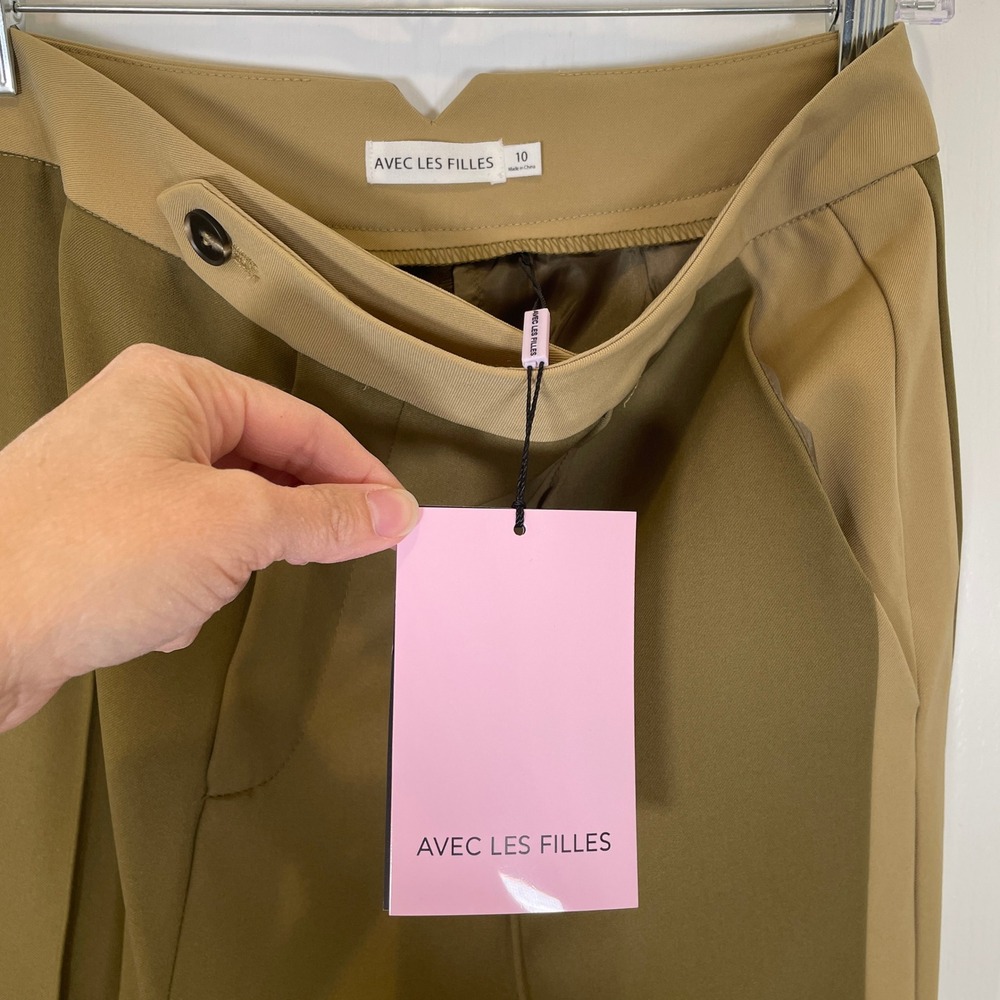 Avec Les Filles Wide Leg Pants Colorblock Tuxedo Stripe Two-Tone Green 10 NWT - Picture 4 of 6